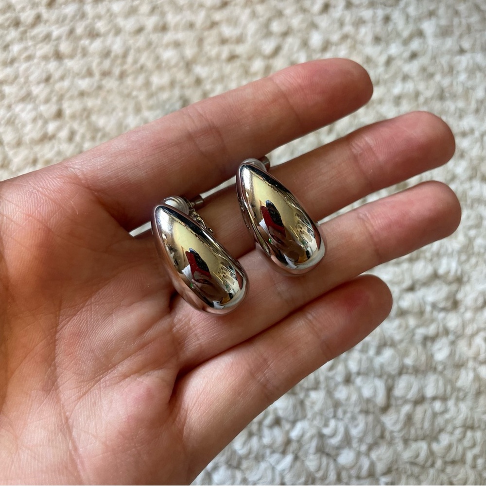 Sculptural Silver Hoop Earrings Modern Design